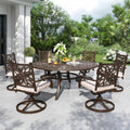 PHI VILLA Patio Dining Set, Swivel Chairs, 54" Round Cast Aluminum Table