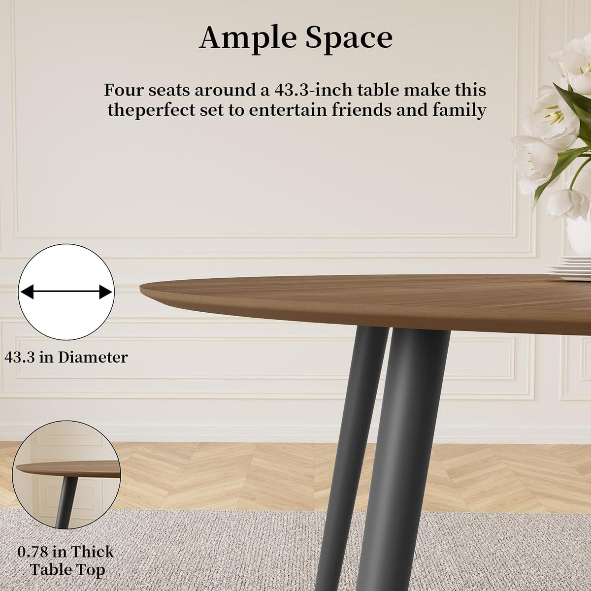 hipihom 43.3 inch round dining table for 4, side view