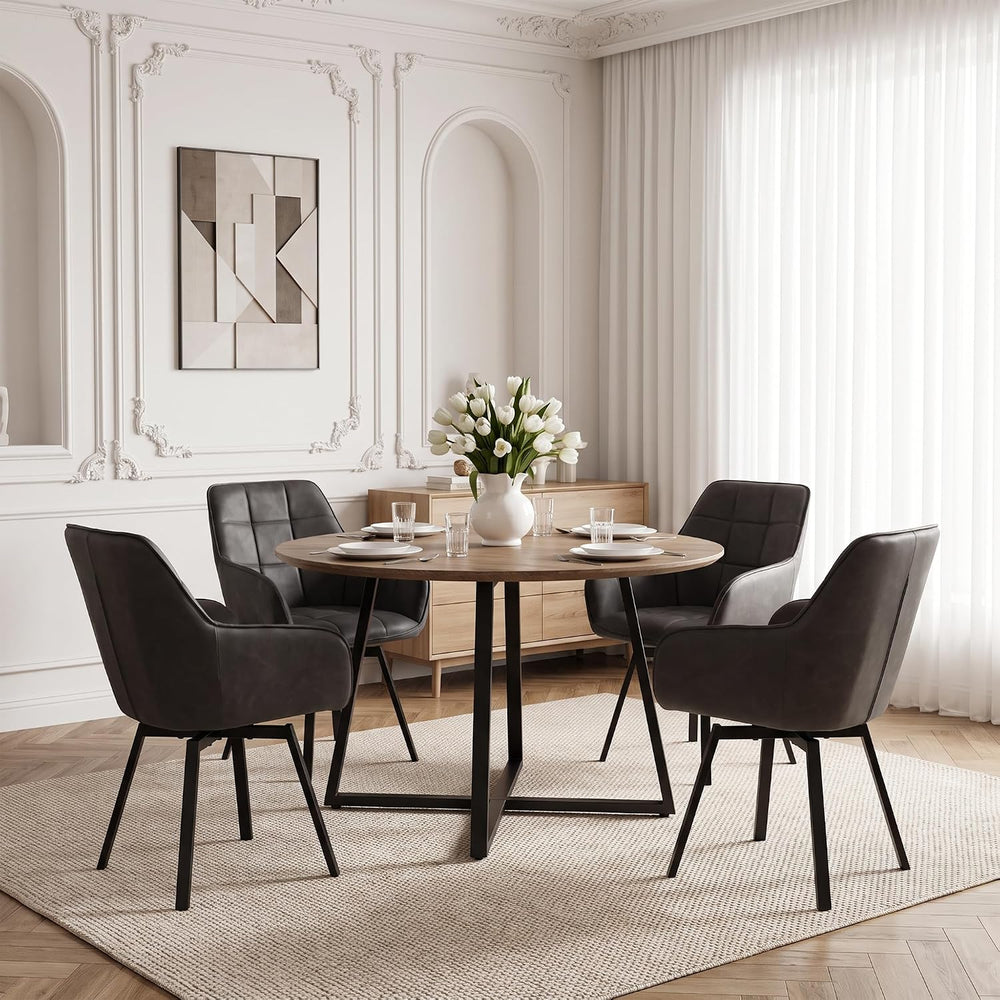 TUKAILAi Swivel Dining Chairs Set of 4, Faux Leather Dining Chairs with Arms ...