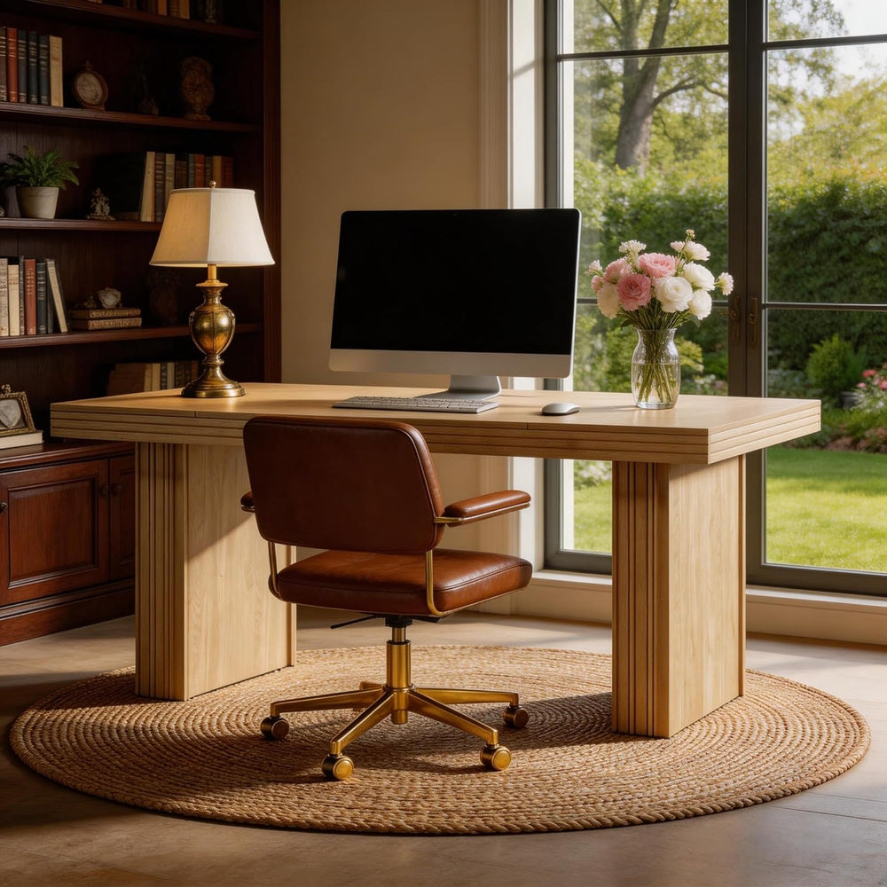 Tribesigns Modern Office Desk, Home Office Table with Wide Fluted Legs, Moder...