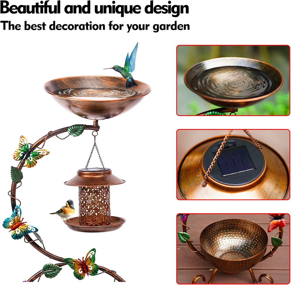 YADOOLIFE 37.8" Bird Bath and Solar Bird Feeders Combo with Flower Plant...
