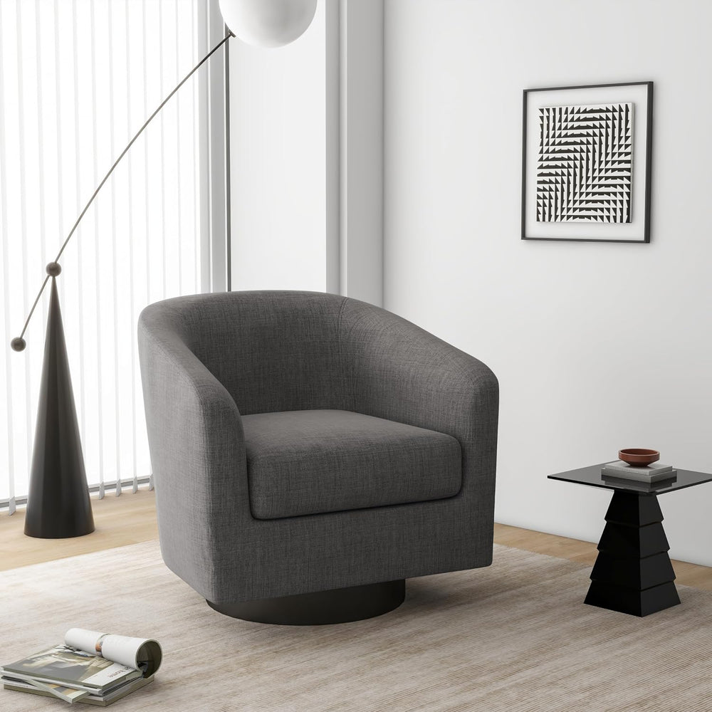 Swivel Barrel Accent Chair, Comfy Reading Armchair, Grey, Set of 2