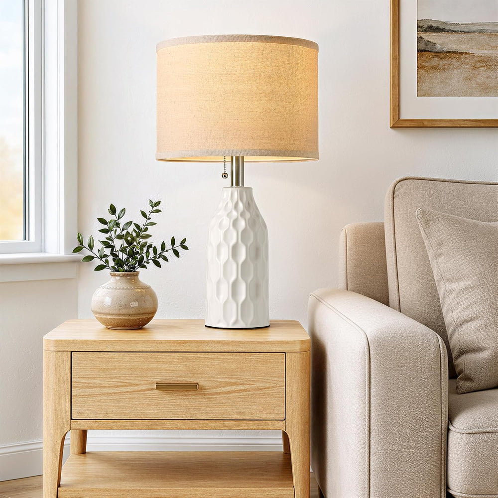 Modern Ceramic Table Lamps Set of 2 for Living Room Bedroom, White