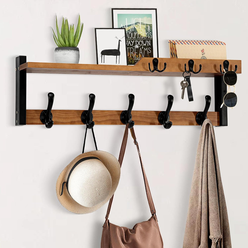 25.2" 4-in-1 Wall Mount Coat Rack with Shelf, Key Holder & Mail Orga...