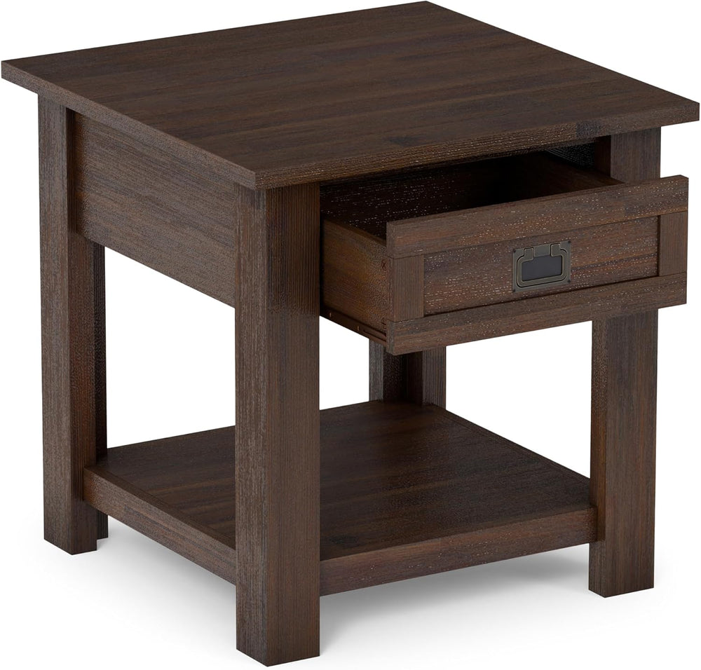 SIMPLIHOME Monroe 22" Wide Solid Wood End Table in Charcoal Brown
