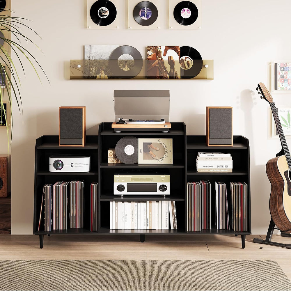 Rresyet 55" Record Player Stand with Charging Station, 4-Tier Vinyl Reco...