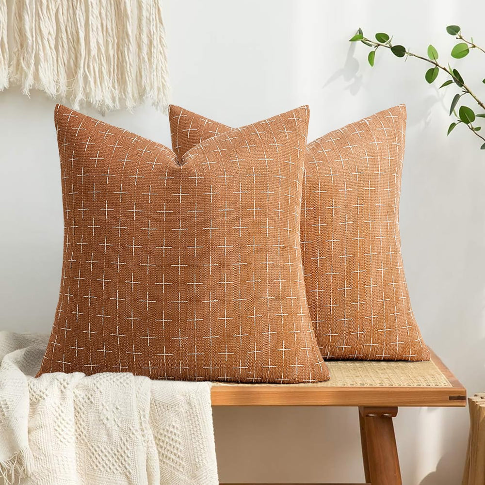 MIULEE Pack of 2 Decorative Burlap Linen Throw Pillow Covers Farmhouse Pillow...