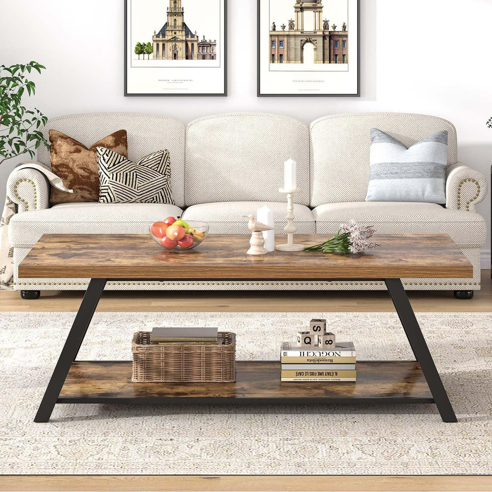 EXCEFUR Modern Coffee Table, Wood and Metal Living Room Center Table with Sto...