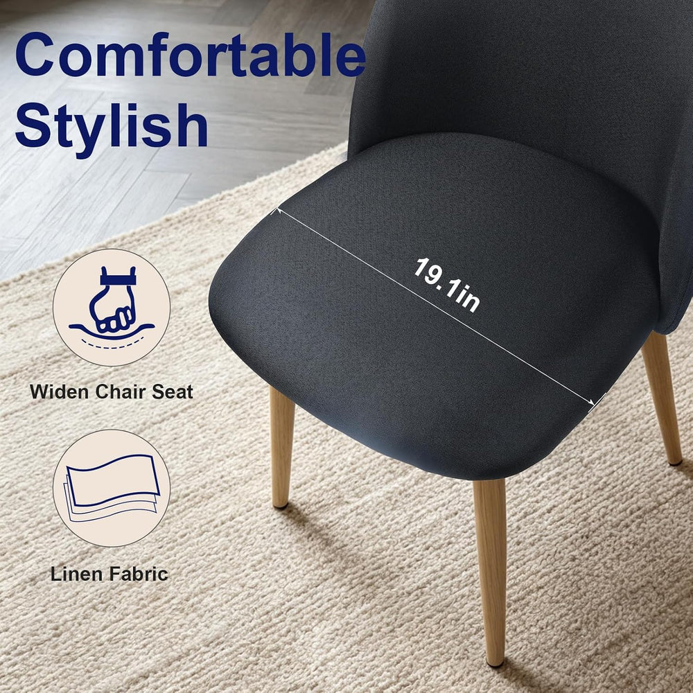 Dining Chairs Set of 2 Black Linen Fabric Kitchen Side Chair Accent