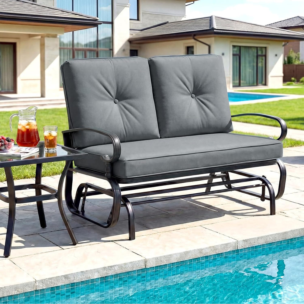 GIANTEX Outdoor Glider Bench, Patio 2 Person Loveseat with Removable Cushion,...