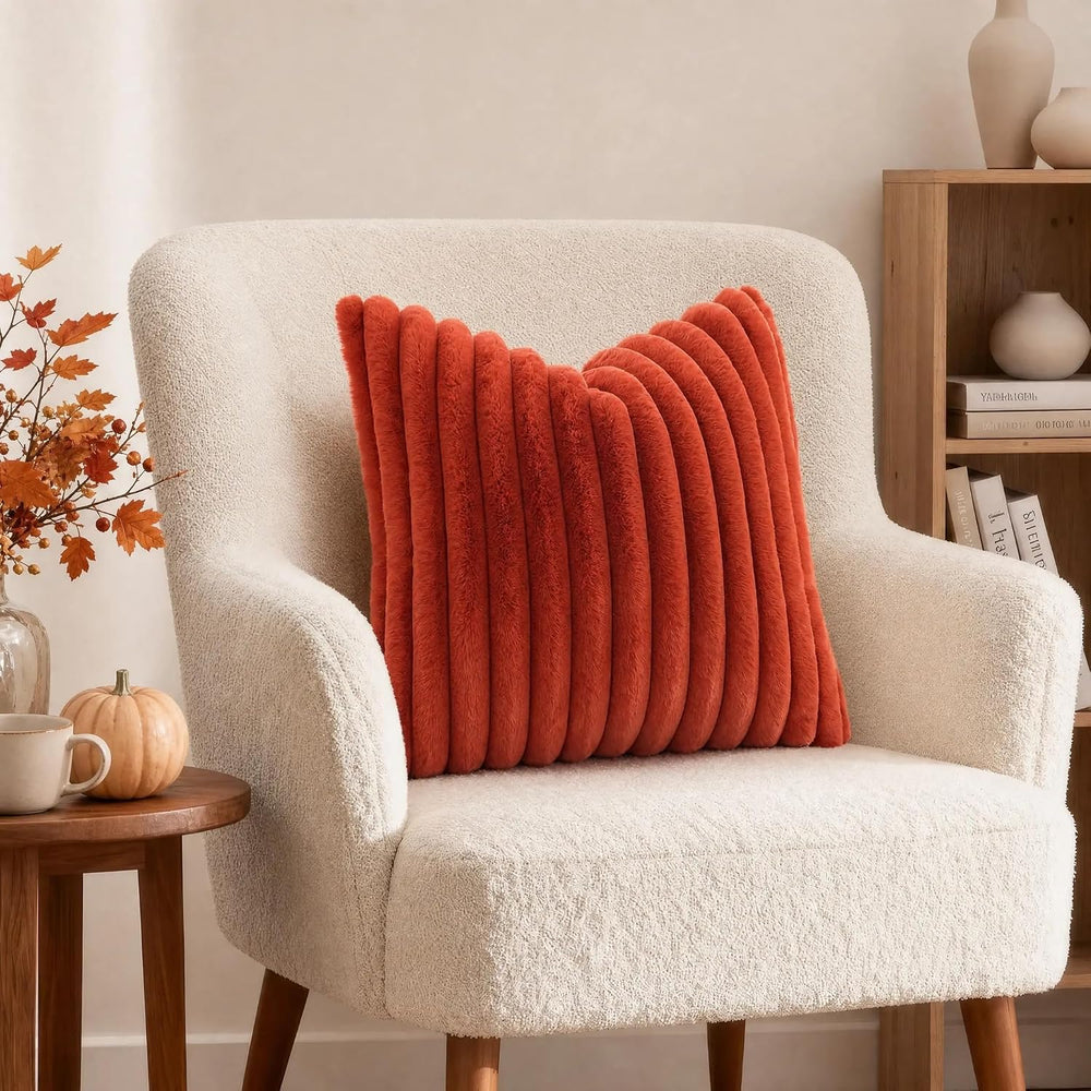 decorUhome Fall Faux Fur Throw Pillow Covers 26x26 Set of 2 Rust