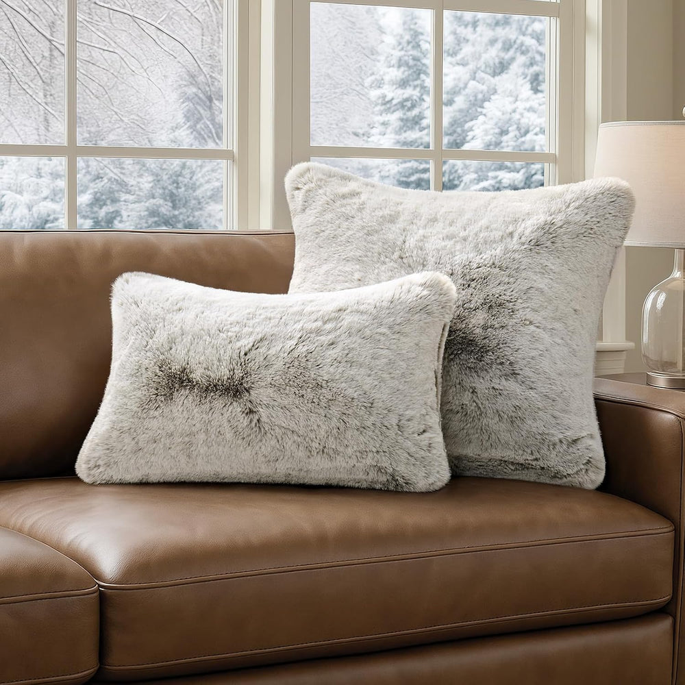 EverGrace Faux Chinchilla Fur Lumbar Pillow Cover, 12"x20", Champag...
