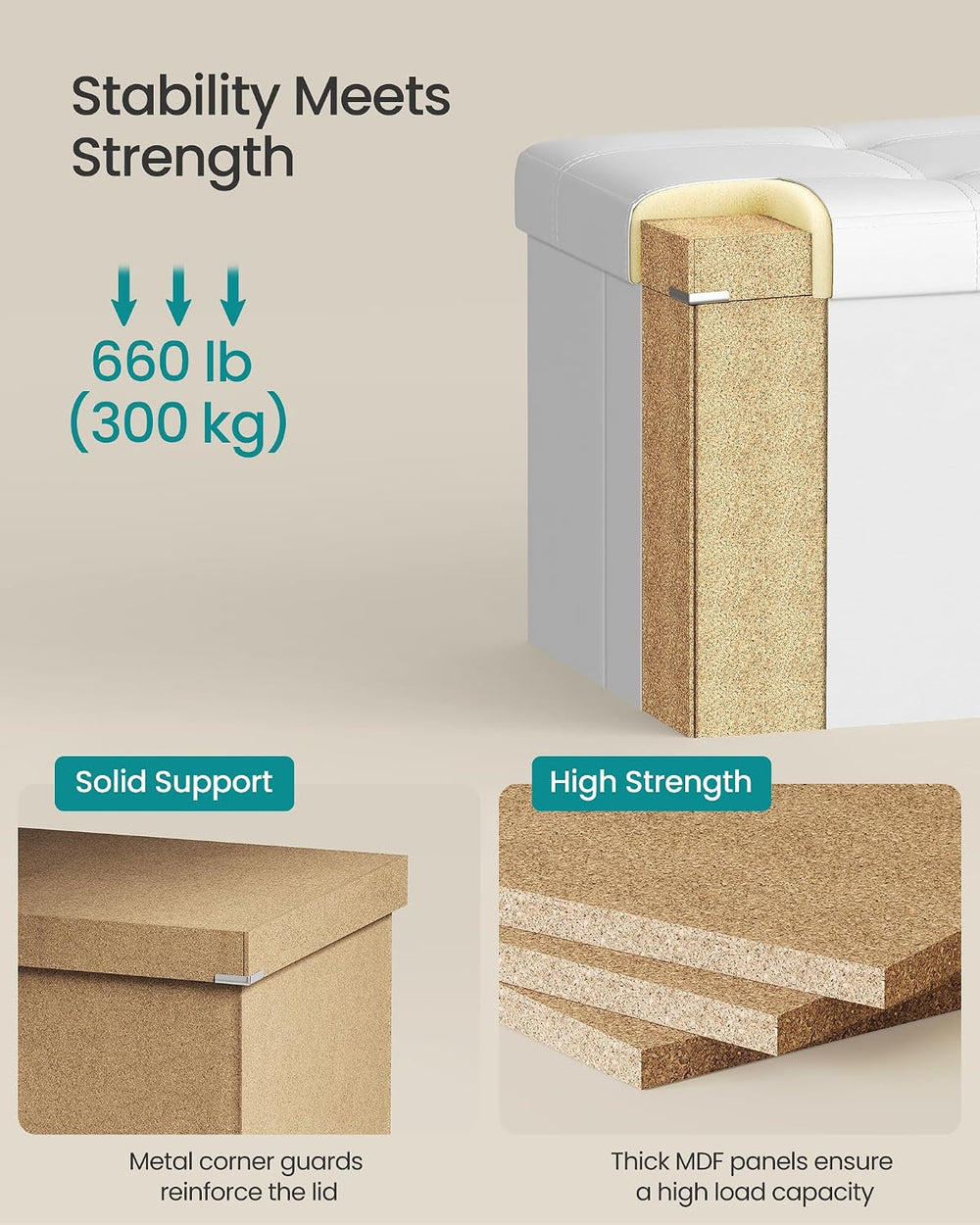 SONGMICS Storage Ottoman Bench, 30 Inches Folding Foot Rest Stool