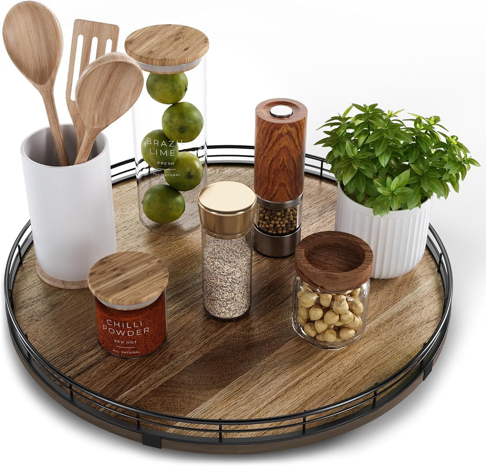 Acacia Wood 16" Lazy Susan Turntable Organizer for Table Top, Farmhouse ...