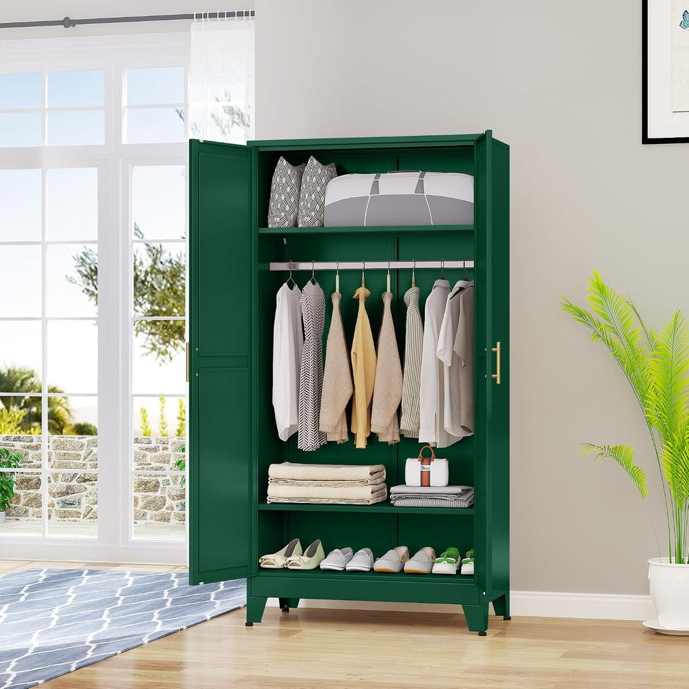 71 "Metal Armoire Wardrobe Closet, Steel Clothing Storage Cabinet with A...