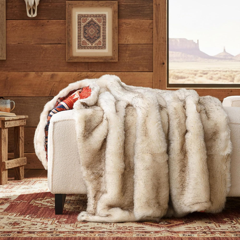 Luxury Plush Faux Fur Throw Blanket with Aztec Pattern, Super Warm, Fuzzy, El...