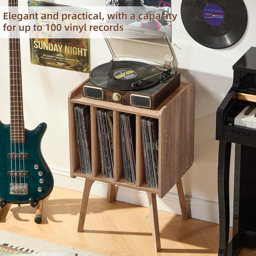 LELELINKY Record Player Stand, Oak Grey Vinyl Record Storage Table for LPs