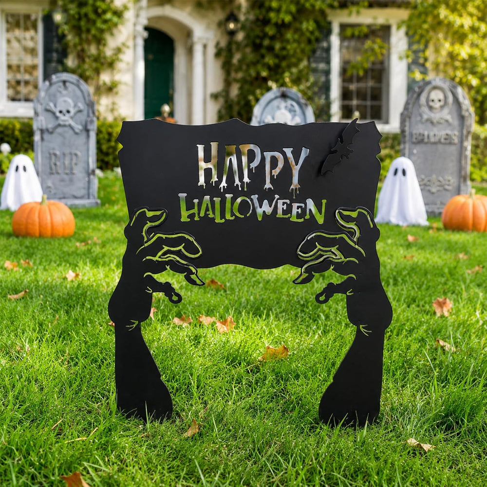 Metal Hand Happy Halloween Garden Stakes，Decorative Scary Yard Stakes