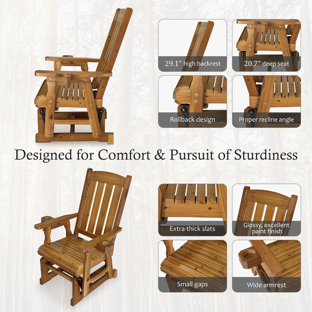 Fortune Candy Wooden Glider Chair, Cedar Tone, 1-Seater