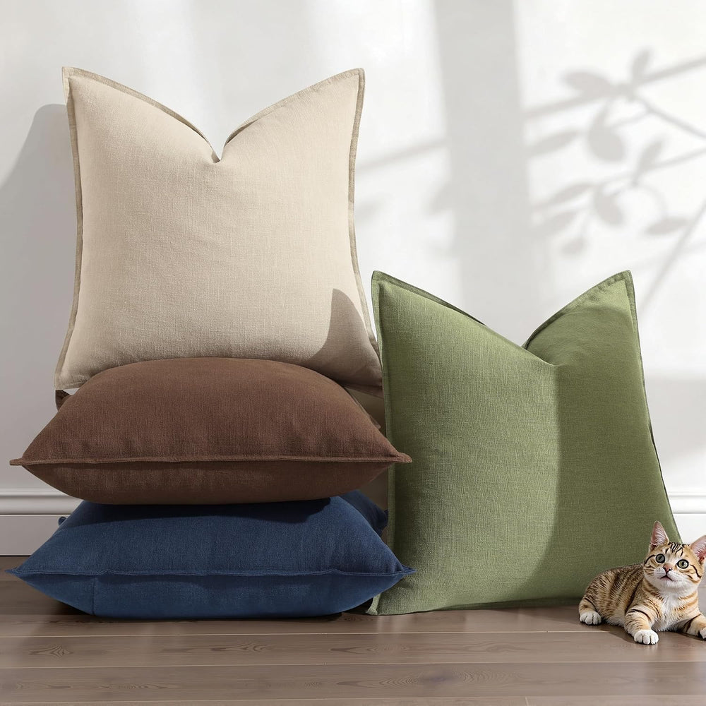 decorUhome Fall Navy Blue Linen Throw Pillow Covers 20x20 Set of 2