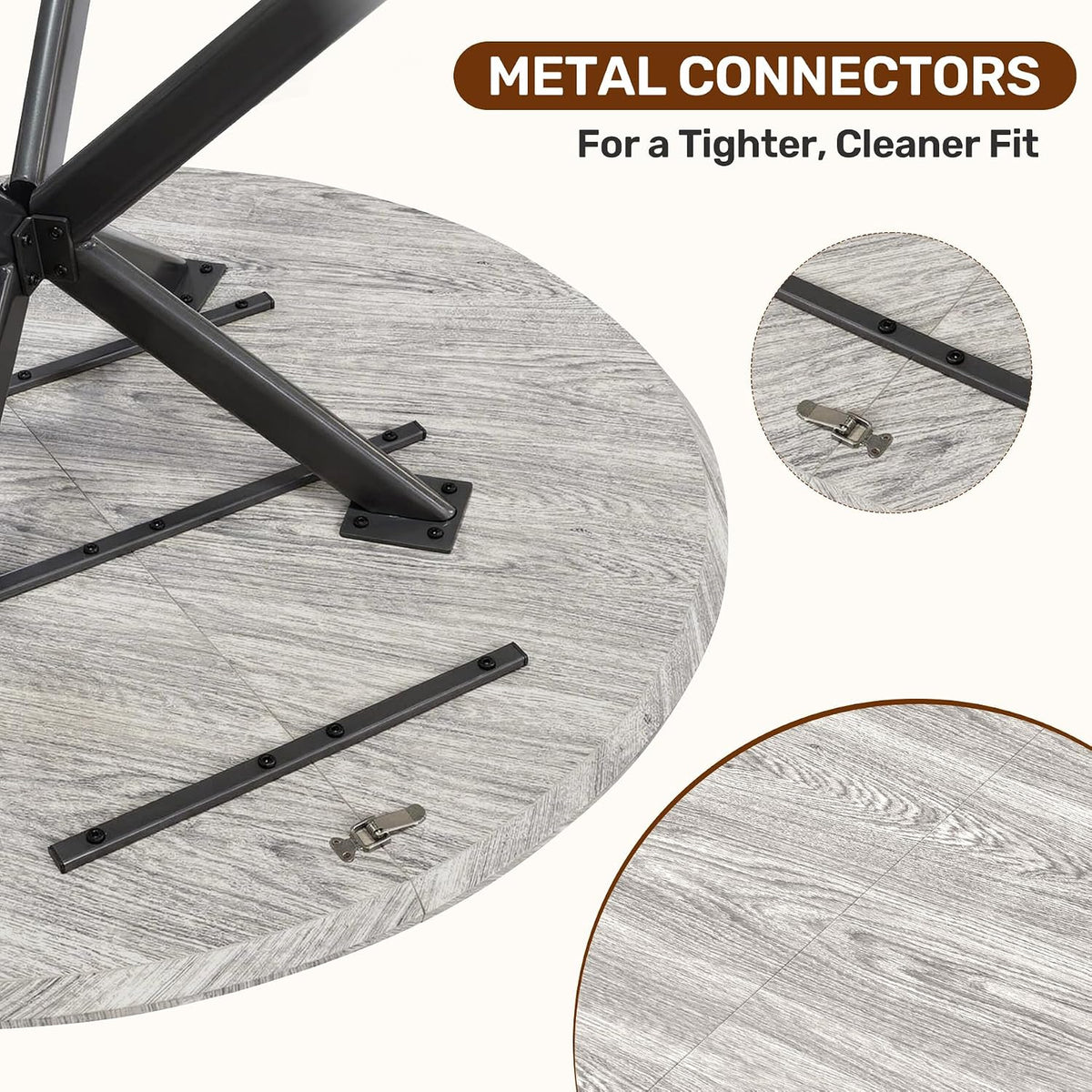 47.2" 5-Piece Round Dining Table Set for 4, Modern Wood Dining Table with 4 Upholstered Chairs, Kitchen & Dining Room Table Set with Metal Base for Apartment, Small Space, Grey Table+4 Balck Chairs