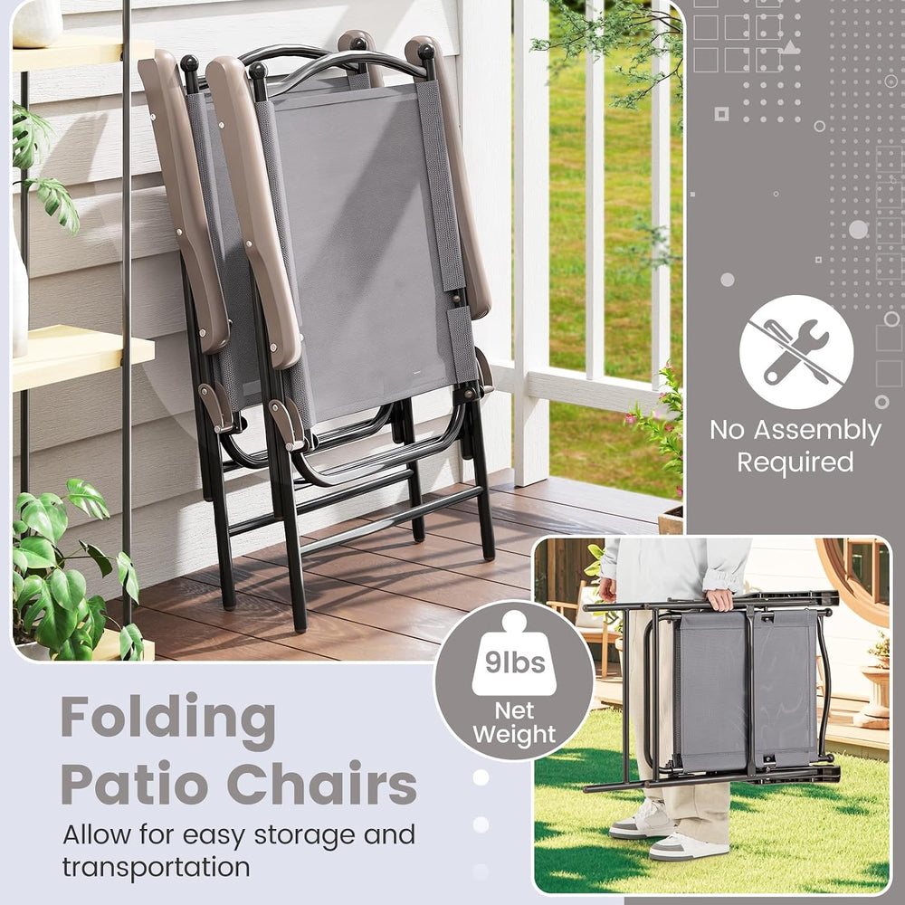 GIANTEX Set of 2 Patio Folding Chairs, Outdoor Folding Lawn Chairs, Grey