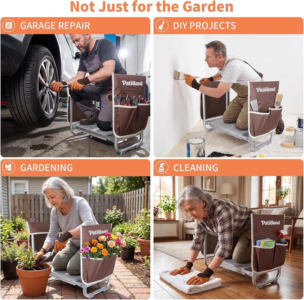 Foldable Garden Kneeler Seat, Portable Garden Stool Bench w/ 2 Tool Pouches