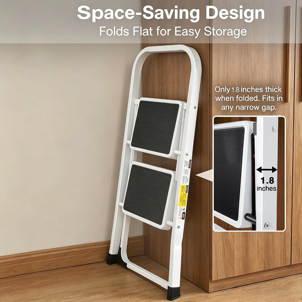 2 Step Stool, Folding Step Stool - Capacity with Wide Anti-Slip Pedal
