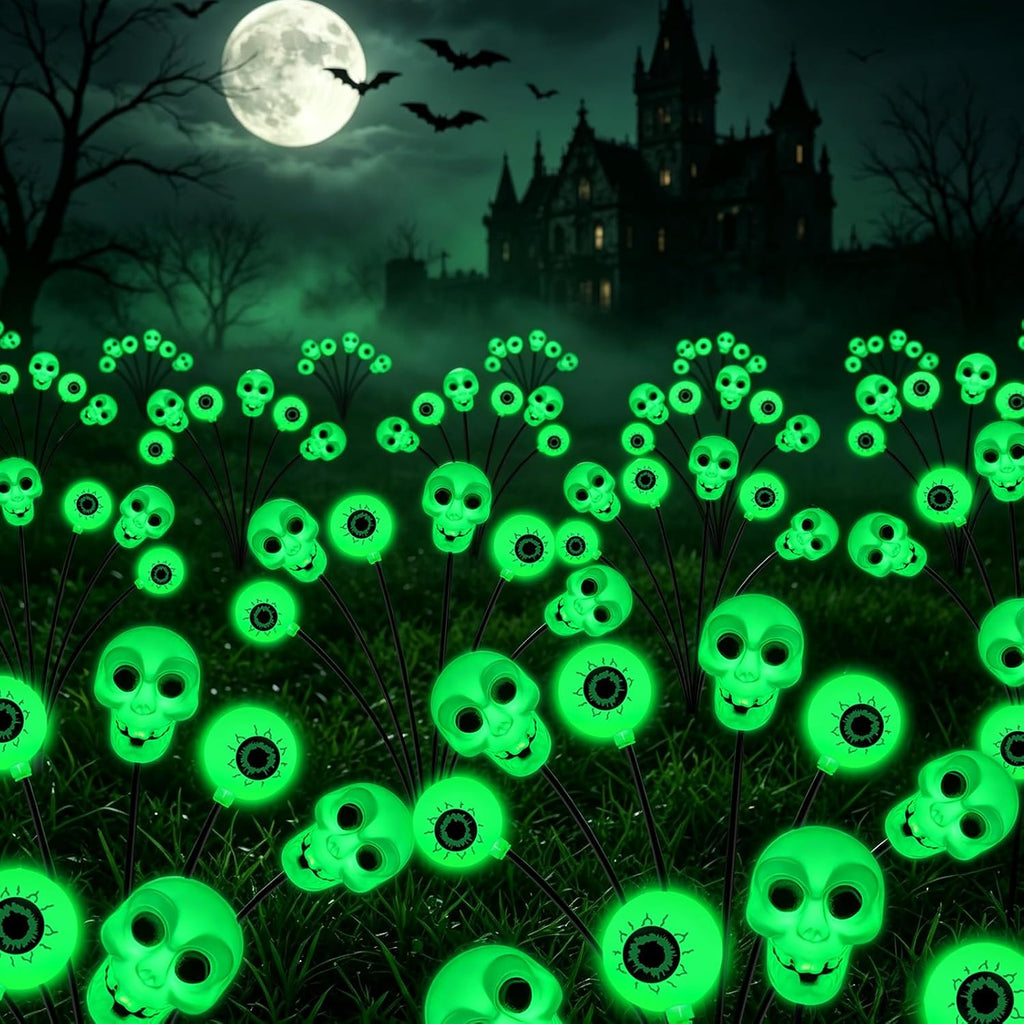 Halloween Decorations Outdoor, 4 Pack 24 LED Green Solar Scary Eyeball Lights, Waterproof Swaying Solar Firefly Light, Spooky Eyes Halloween Decor for Garden Yard Patio Lawn Pathway Party