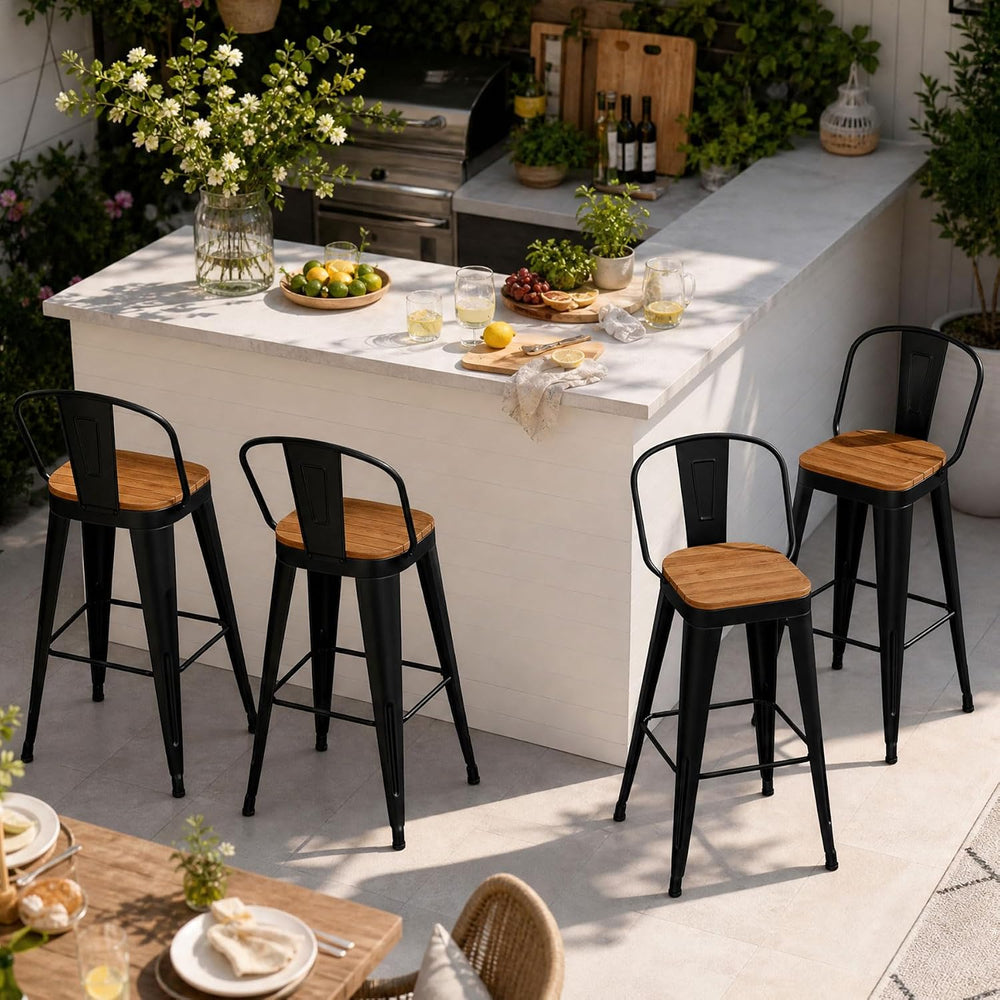 Outdoor Metal Bar Stools Set of 4,26 inch Barstools Counter Height Bar Stool ...