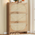 Nicetree Rattan Arched Accent Shoe Storage Cabinet - Freestanding Ultra Slim for Entryway, 3 Flip Drawers & 3-Tier Adjustable Shelves, Farmhouse Modern Rustic Shoe Rack for Hallway, Foyer, Living Room