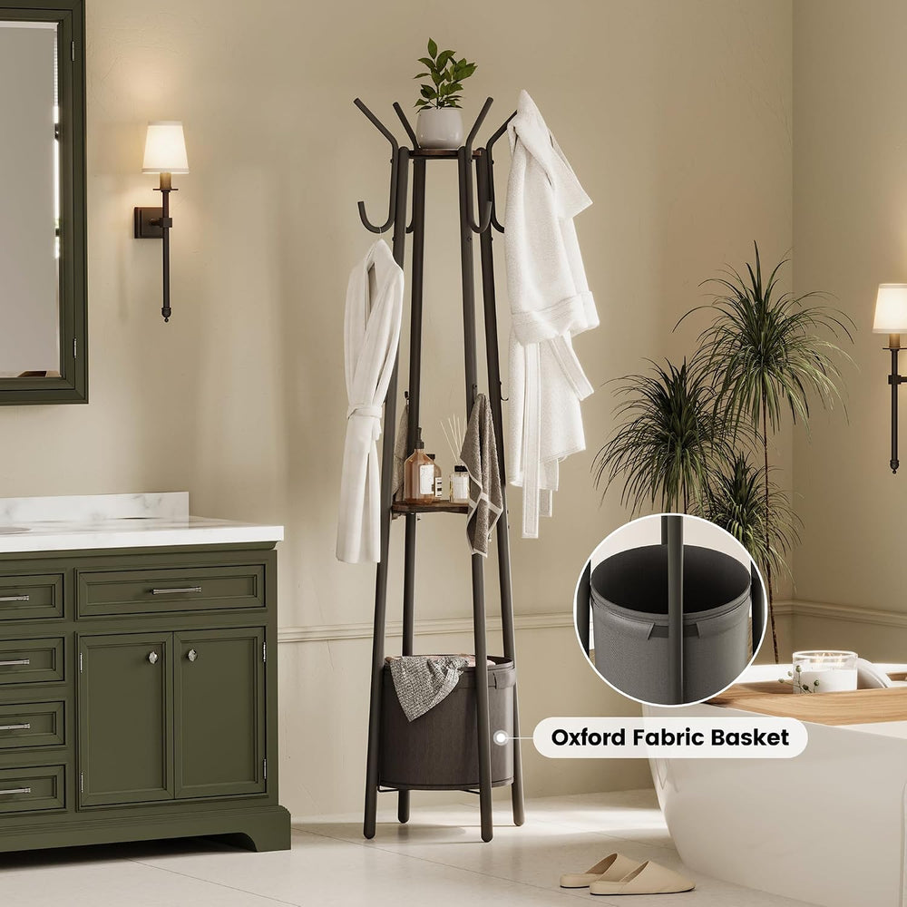 Homeiju Coat Rack with Storage Basket & 12 Hooks, Freestanding Heavy Duty...