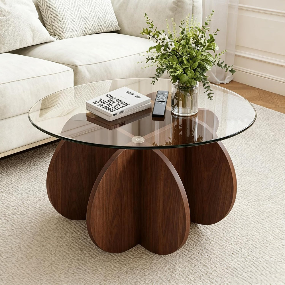 Pumpkin-Shaped Coffee Table with MDF Frame & Amber Tempered Glass Top