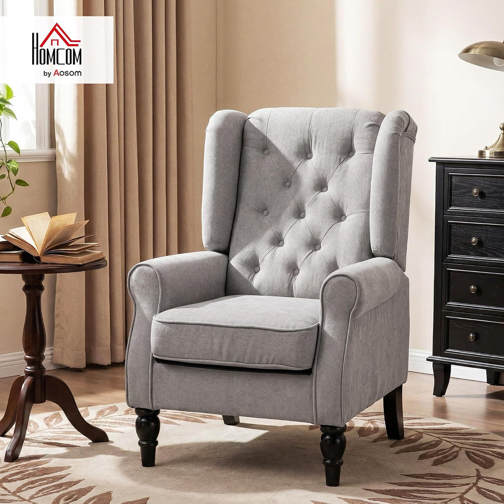 HOMCOM Comfy Accent Chair for Living Room, Wingback Armchair, Gray