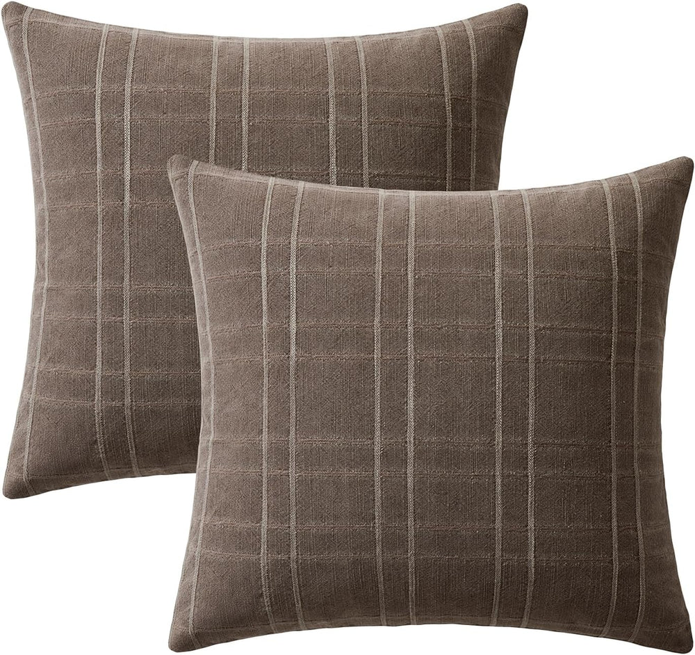 MIULEE Linen Plaid Pillow Covers Fall Decorative Euro 24x24 Brown