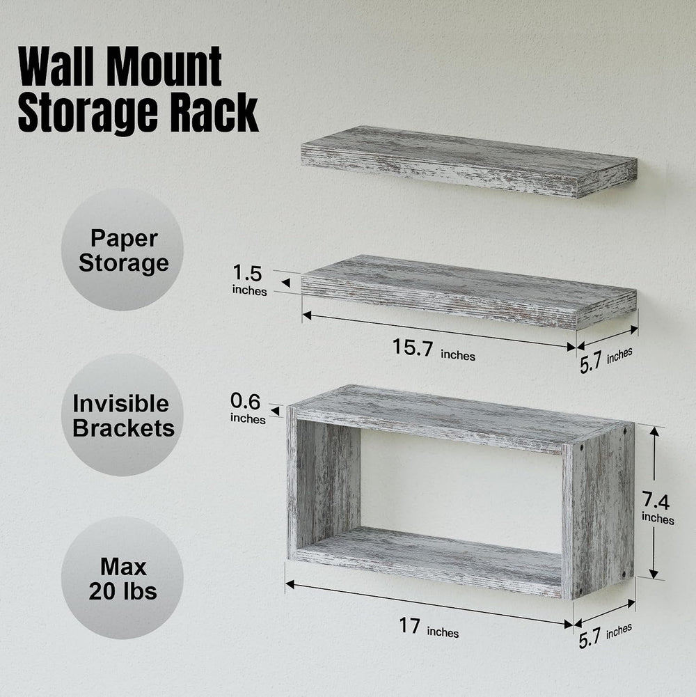 RICHER HOUSE 3-Set Rustic White Floating Shelf, Bathroom Shelf Over Toilet