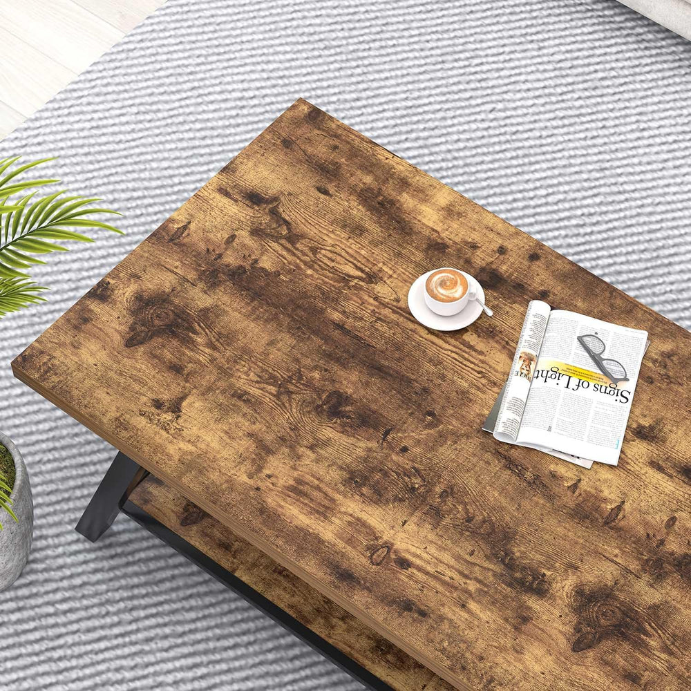 EXCEFUR Modern Coffee Table, Wood and Metal Living Room Center Table with Sto...