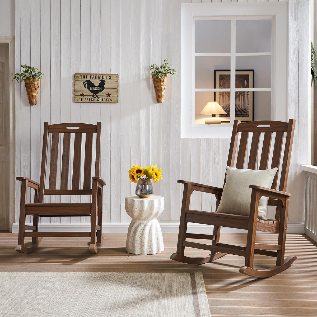Psilvam Oversized Outdoor Rocking Chair, HDPE Porch Rocker (Dark Brown)