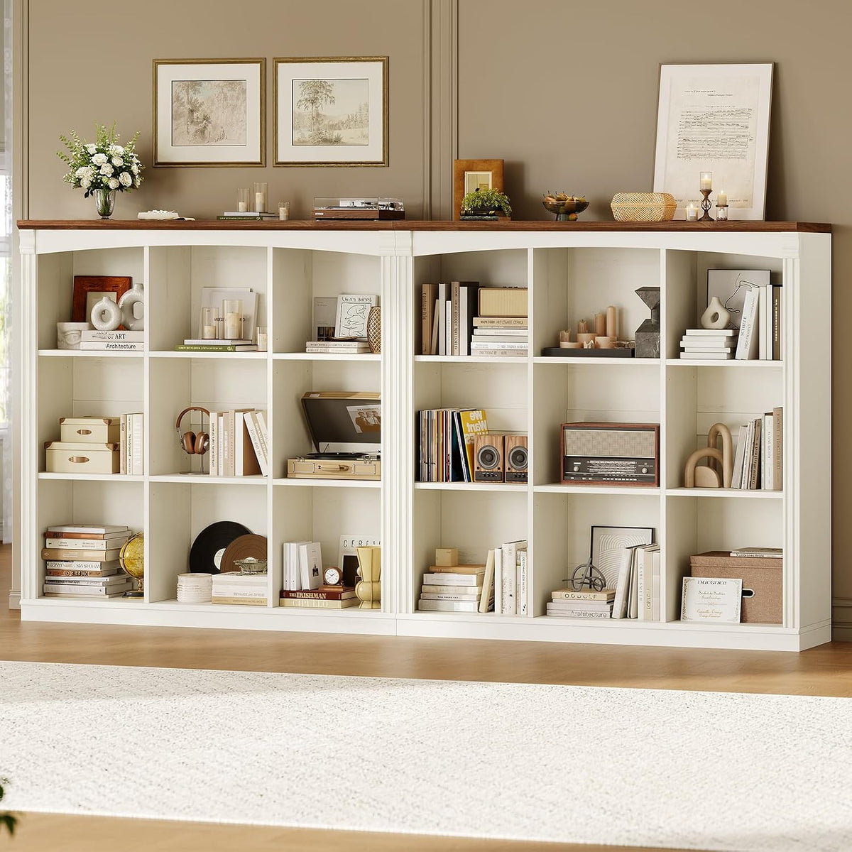 47.2''x47.9'' Wooden 9 Cube Storage Organizer Bookcase, Long Bookshelf