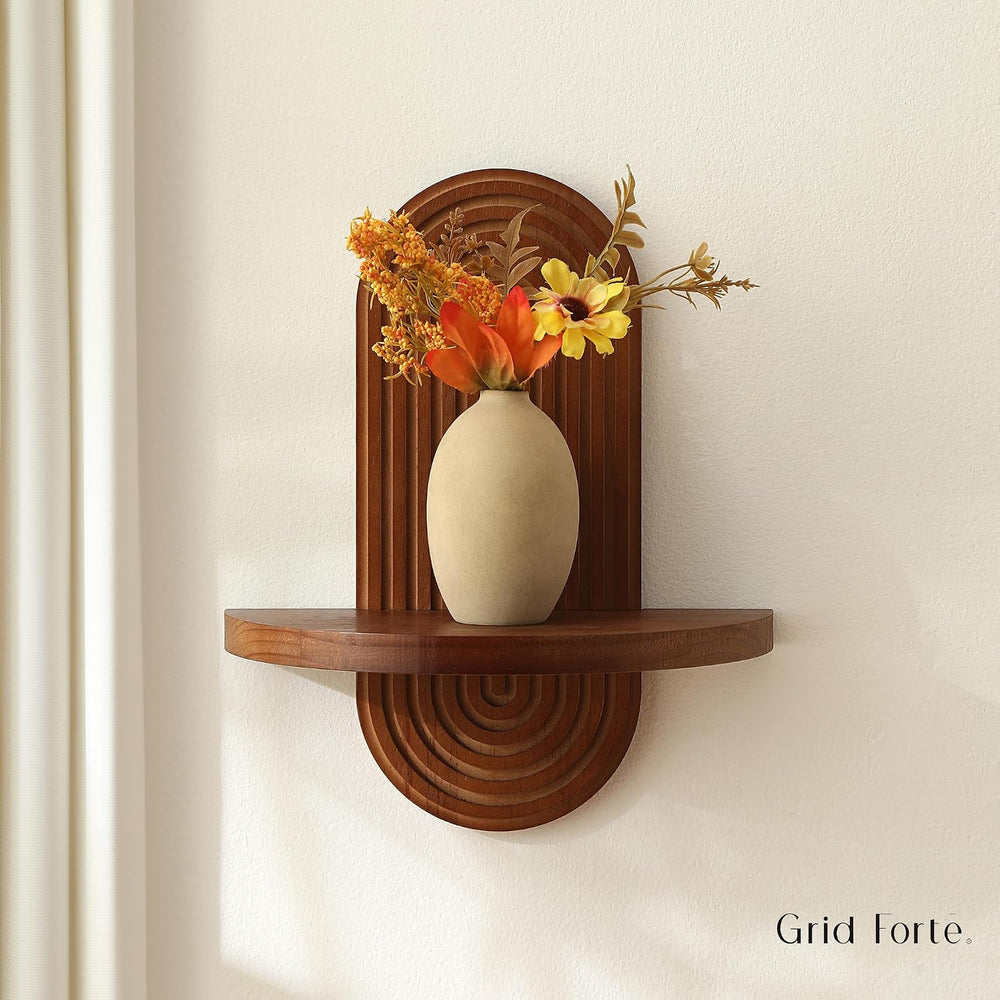 GRID FORTE 2 Pack Mid-Century Wall Shelves with Arched Wood Design