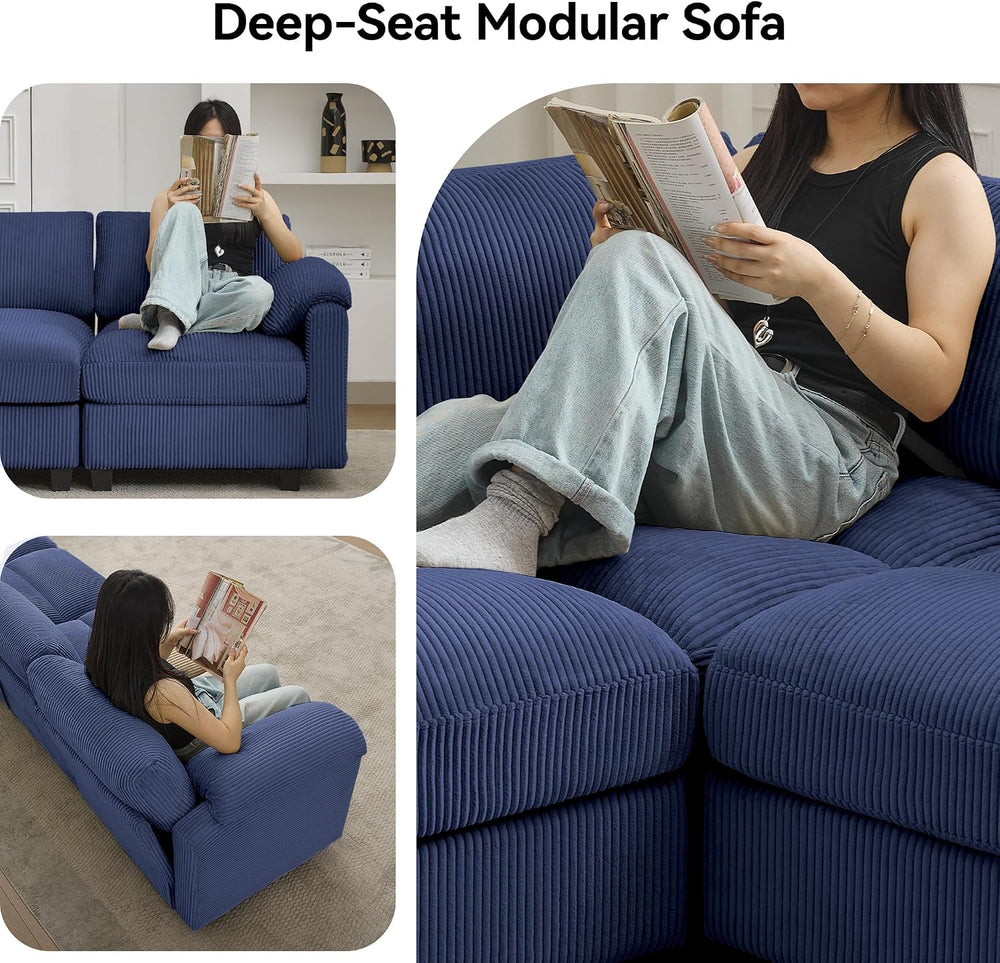 Modular Sectional Sofa, 61'' Corduroy Deep Seat Couch with 2 Ottoman,...