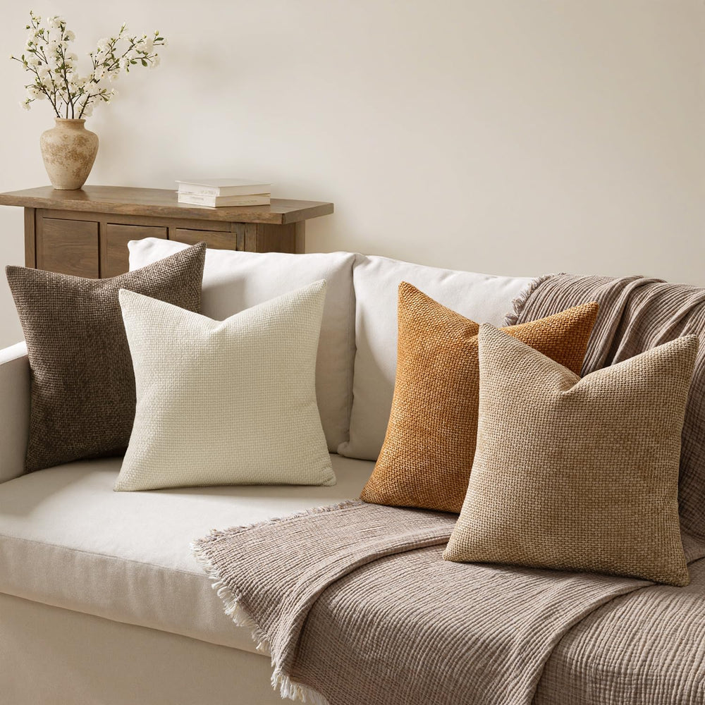 MIULEE Soft Decorative Chenille Fall Pillow Covers Brown 16x16 Pack of 4