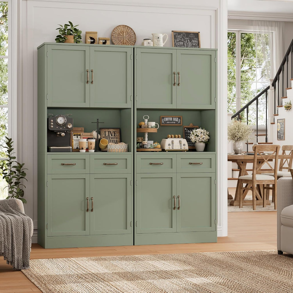HOSTACK 71" Tall Kitchen Pantry Storage Cabinet, Wood Kitchen Hutch, Green
