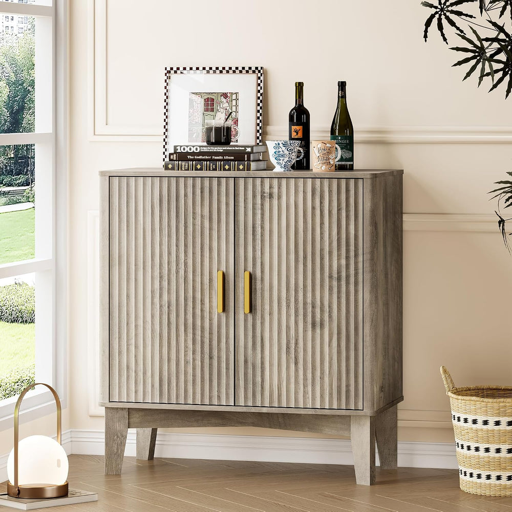 BORNOON Fluted Storage Cabinet with Doors and Adjustable Shelf Sideboard