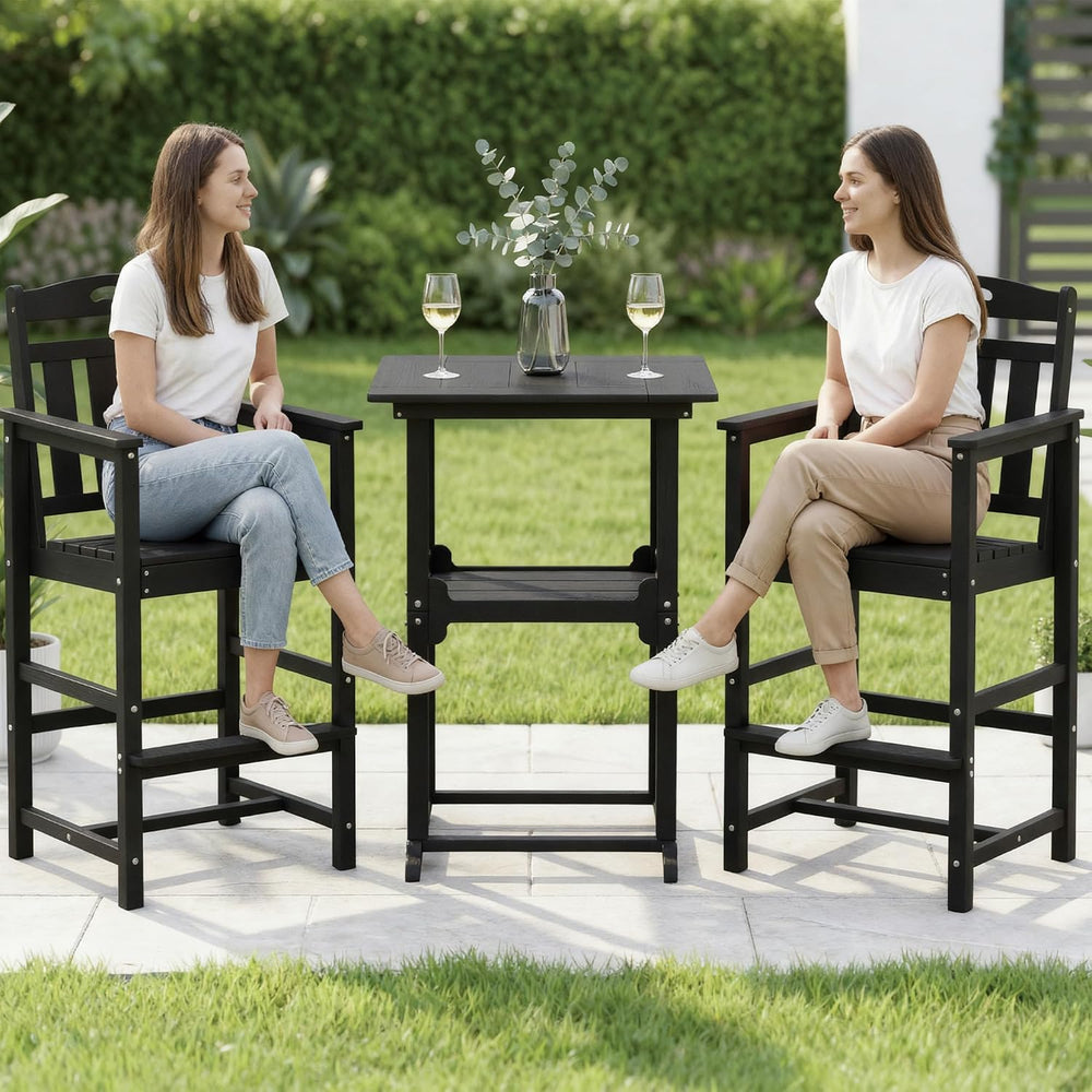 Outdoor Bistro Bar Set, Patio High Top Table and Bar Height Tall Adirondack C...