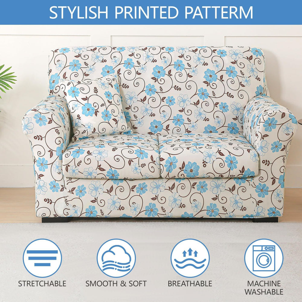 Stretch Printed Sofa Cover Couch Covers, 4-Piece Loveseat Slipcovers with 2 S...