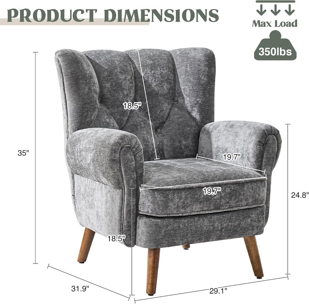 Chenille Wingback Accent Chairs Set of 2, Mid-Century Modern Living Room Armc...