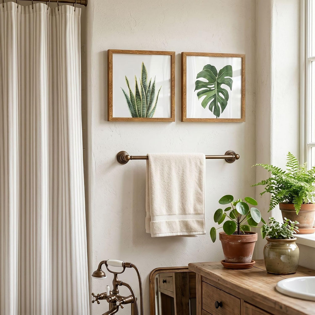 ArtbyHannah Framed Bathroom Wall Art Decor, 10x10 Botanical Artwork Walnut