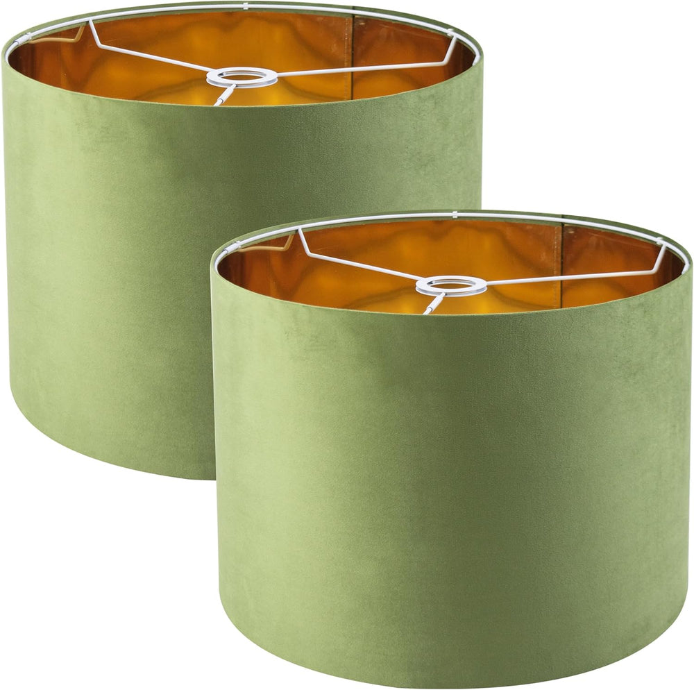 JIANGYUN Olive Green Velvet Lamp Shades Set of 2,Middle Drum Fabric Lamp Shad...