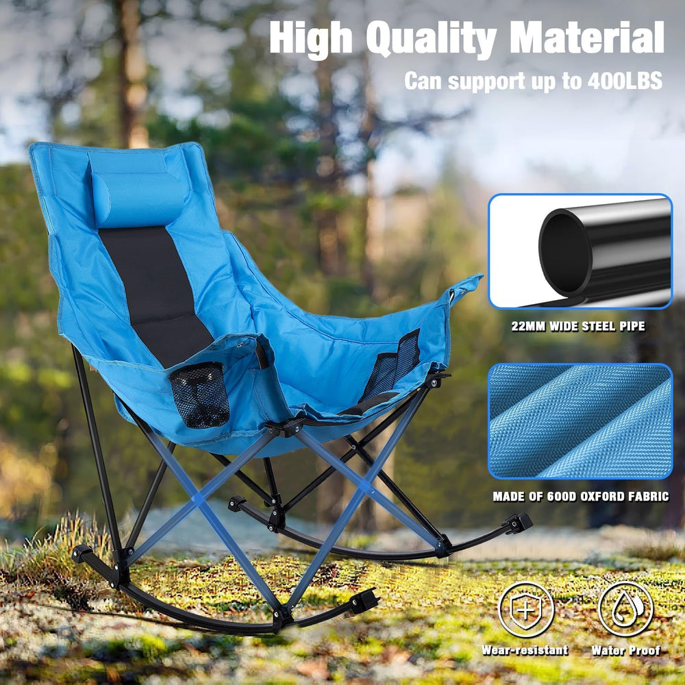 LEMBERI Oversize Foldable Rocking Camping Chair 350lbs Capacity, Blue